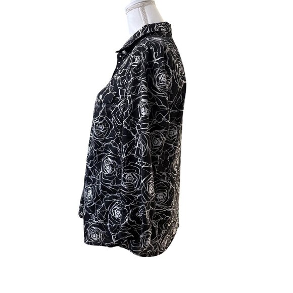 Jones New York Signature Womens Black & White Rose Print Button-Up Shirt XL - Picture 2 of 10